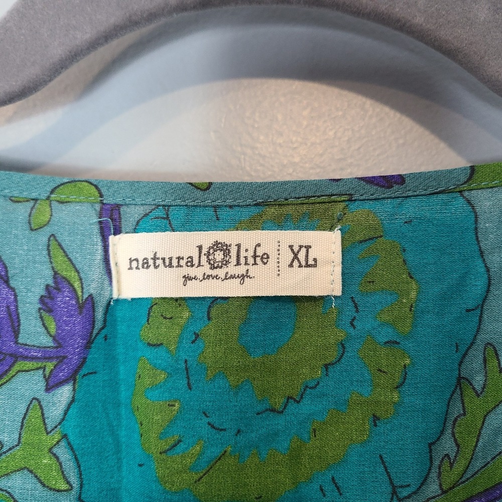 Natural Life Auguste Cotton Mini Dress Sz XL Green Boho Granola Gypsy Fairy - Picture 8 of 9